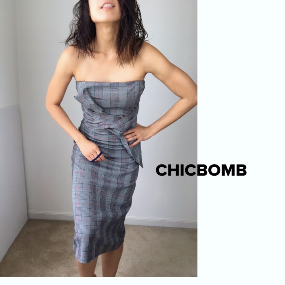 Mad for plaid checks strapless midi dress | - Picture 4 of 5